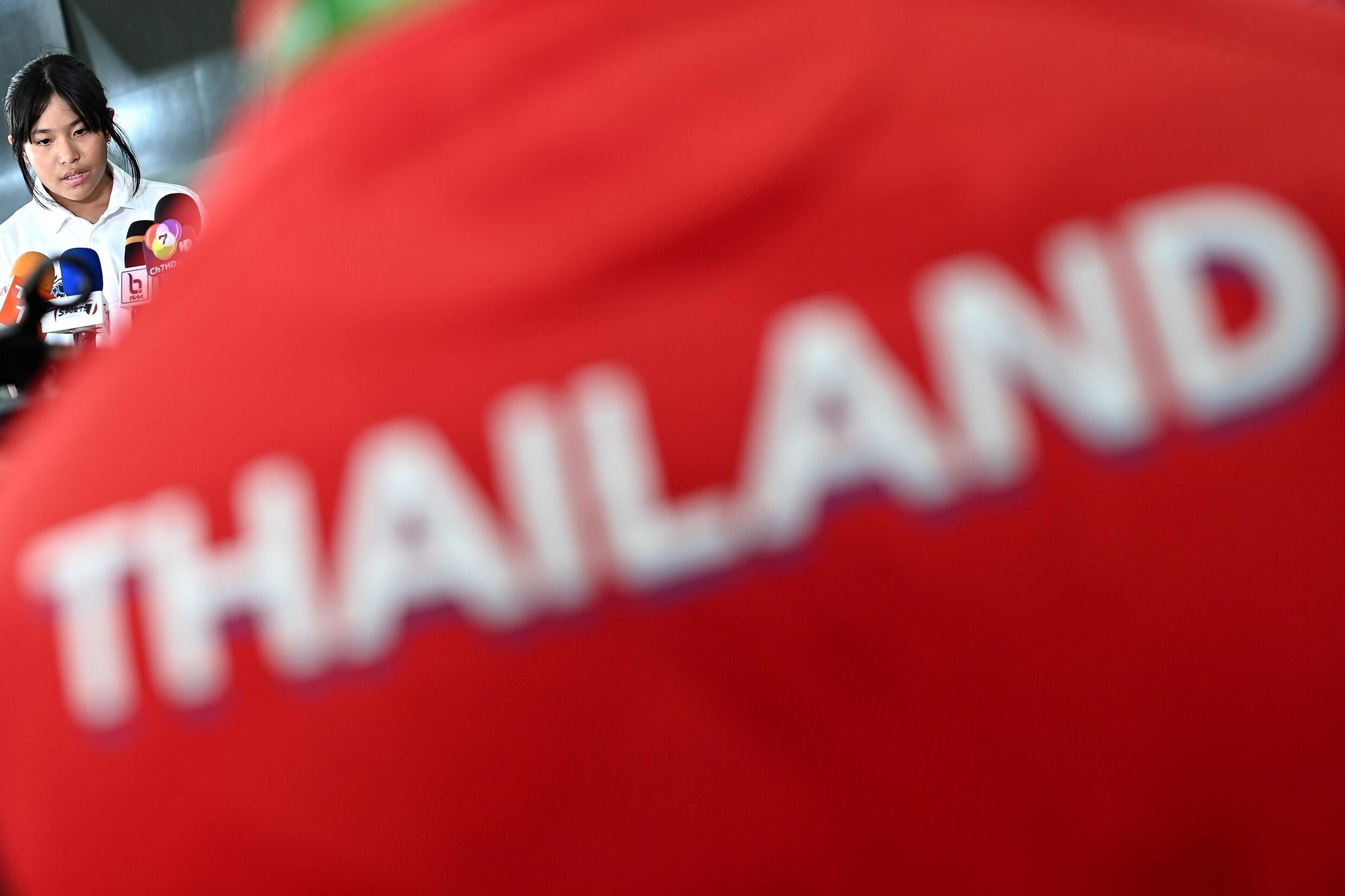 Thai skater Vareeraya Sukasem, seen here during a press briefing on the sidelines of a training session in Bangkok on June 27, 2024, will be one of the youngest athletes competing at the Paris Games, aged just 12.