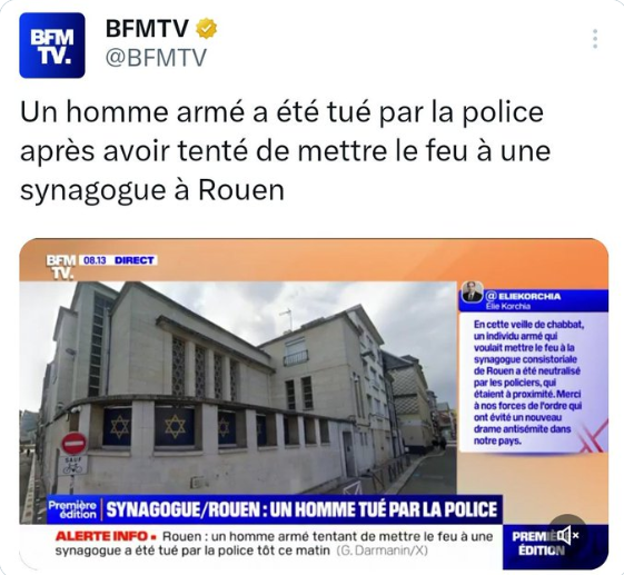 Contrary to the claims of some conspiracy theorists, churches are not the only places of worship to be affected by fires in France, whether accidental or intentional. Last May, the Rouen synagogue was the target of an attempted arson attack. In January 2024, a mosque was targeted in Morlaix, Brittany.