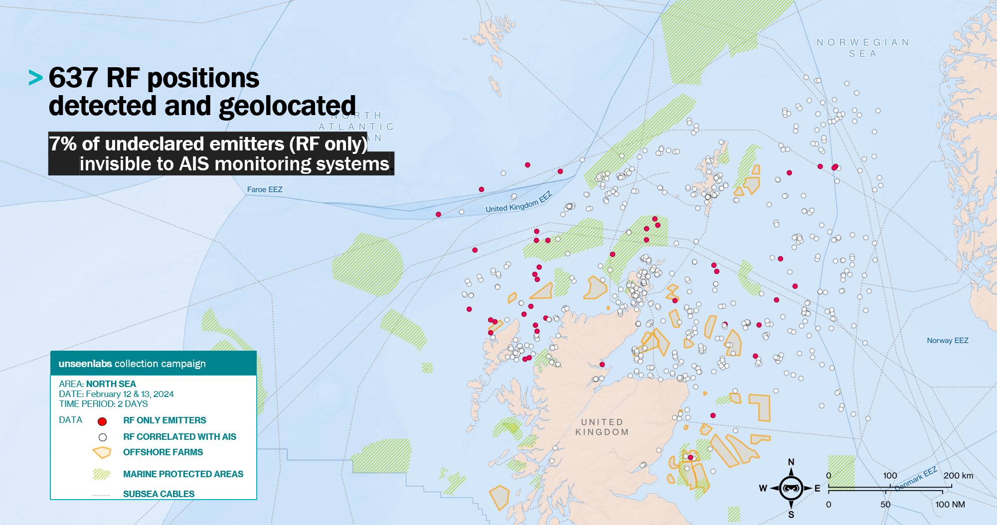 The red dots correspond to vessels detected but which had cut off their identification system (AIS).