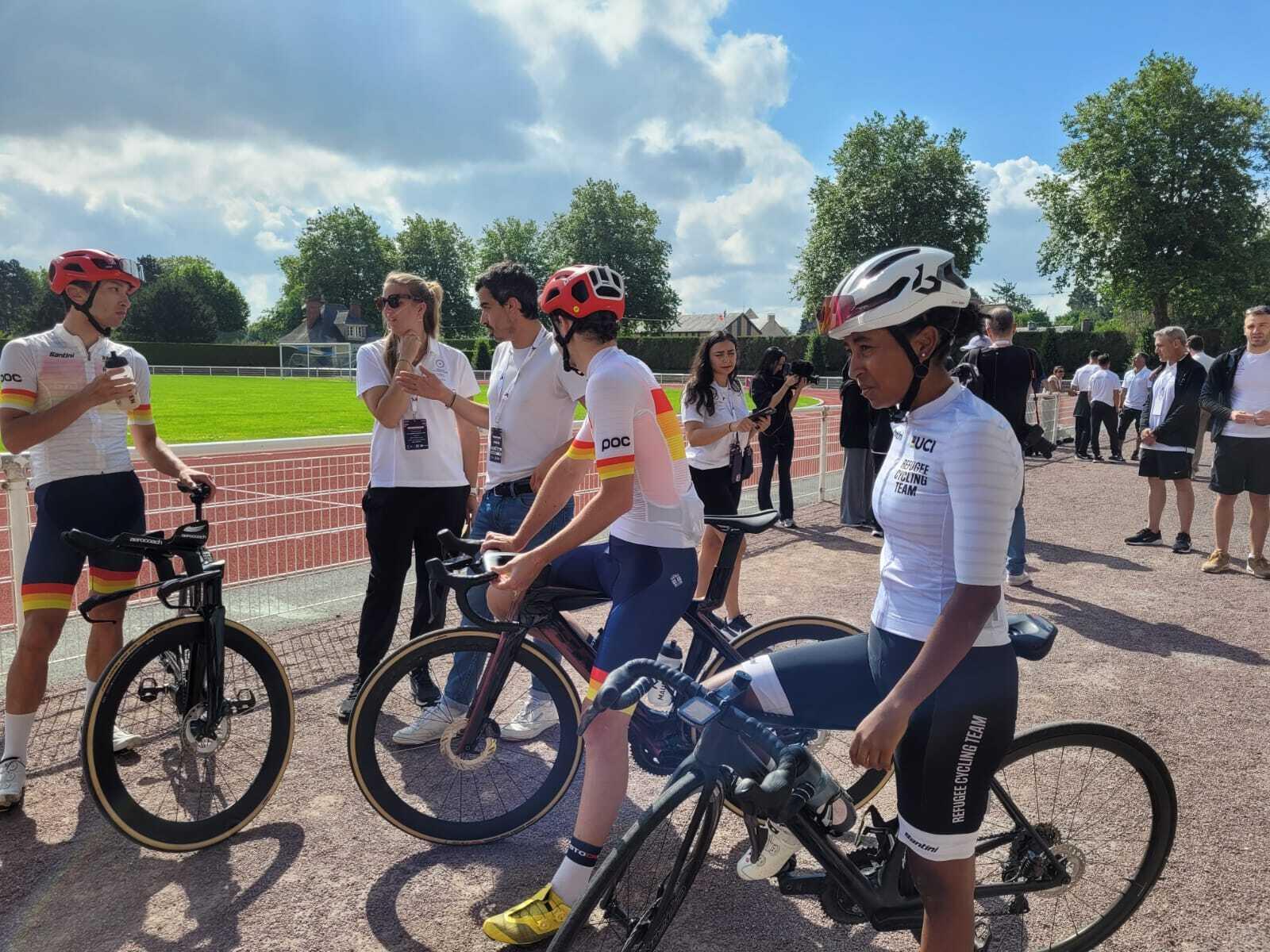 Cyclists from the Refugee Olympic Team, in Bayeux on July 17, 2024.