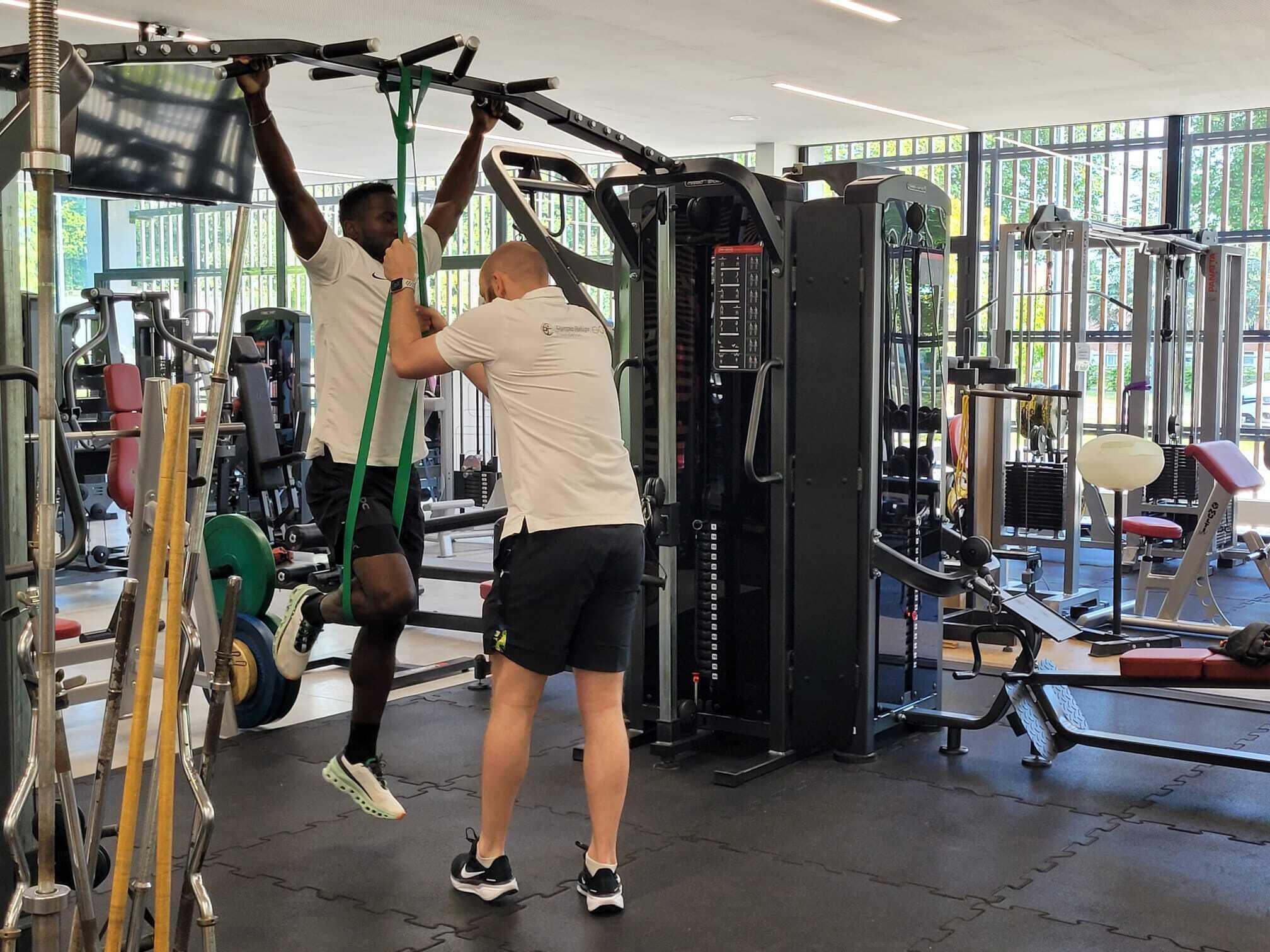 Dorian Keletela during training with his coach, July 17, 2024 in Bayeux.