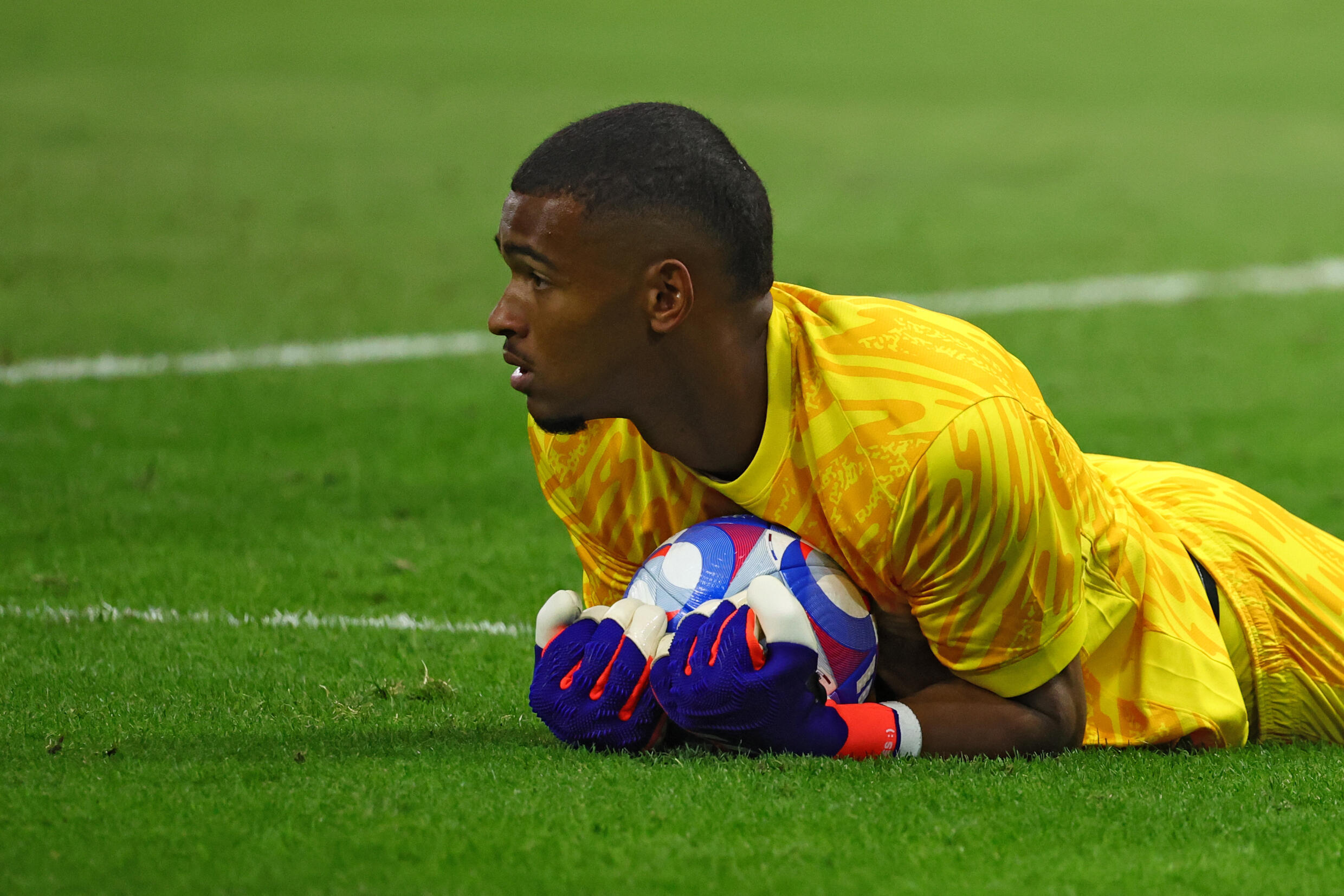 French goalkeeper Guillaume Restes against the United States, July 24, 2024 in Marseille