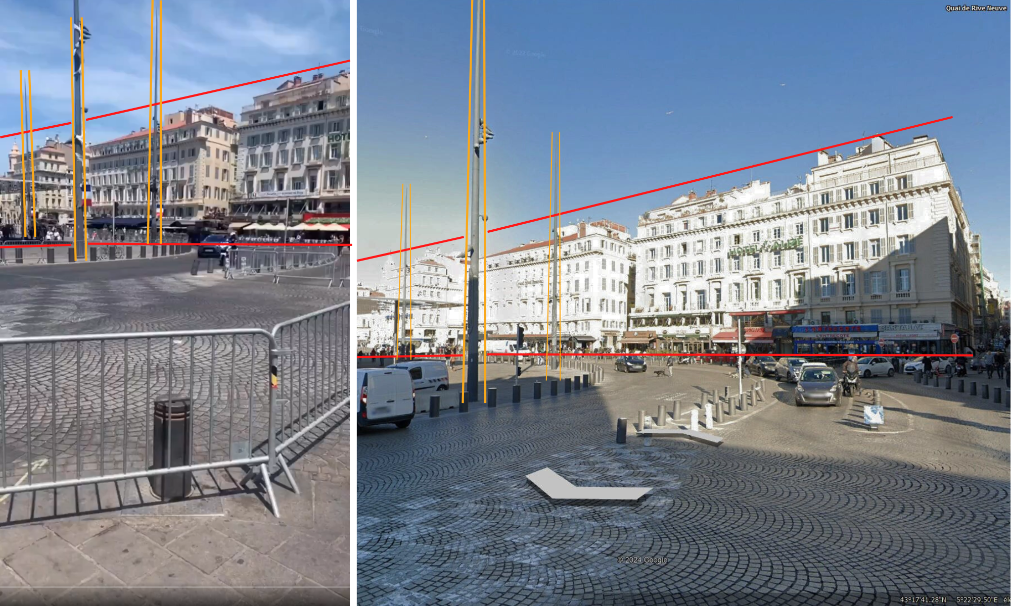 The scene was filmed by a pedestrian, on the Old Port of Marseille at the Quai des Belges, on July 14, 2024.