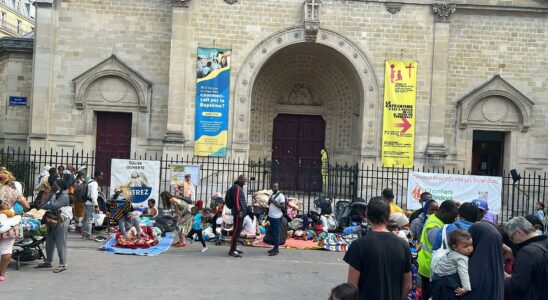 Dozens of homeless families camp in front of the town