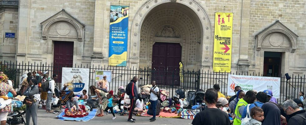 Dozens of homeless families camp in front of the town