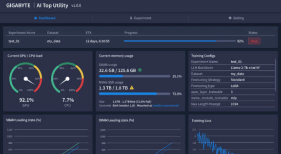 Gigabyte AI TOP software focused on AI training released