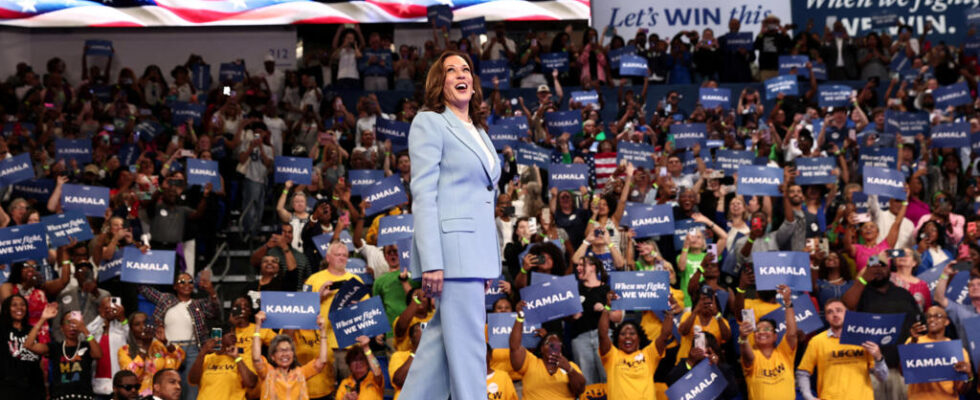 Kamala Harris rides momentum for her candidacy with rally in