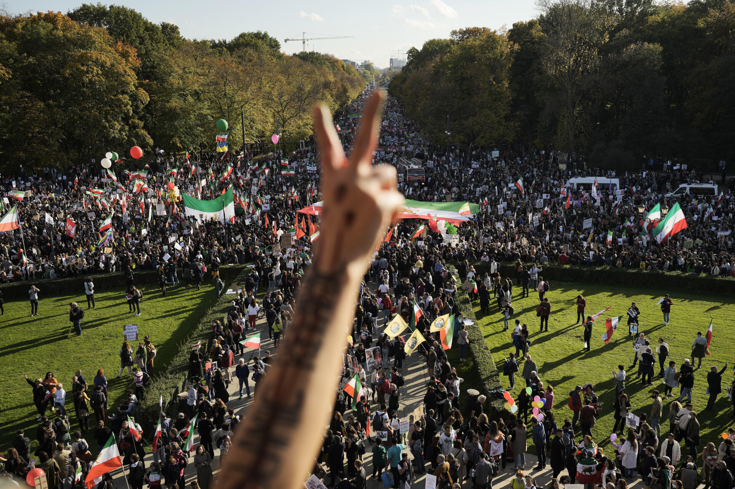 Nearly 80,000 protesters marched in the German capital on October 22, 2022 to support the protest movement in Iran. 