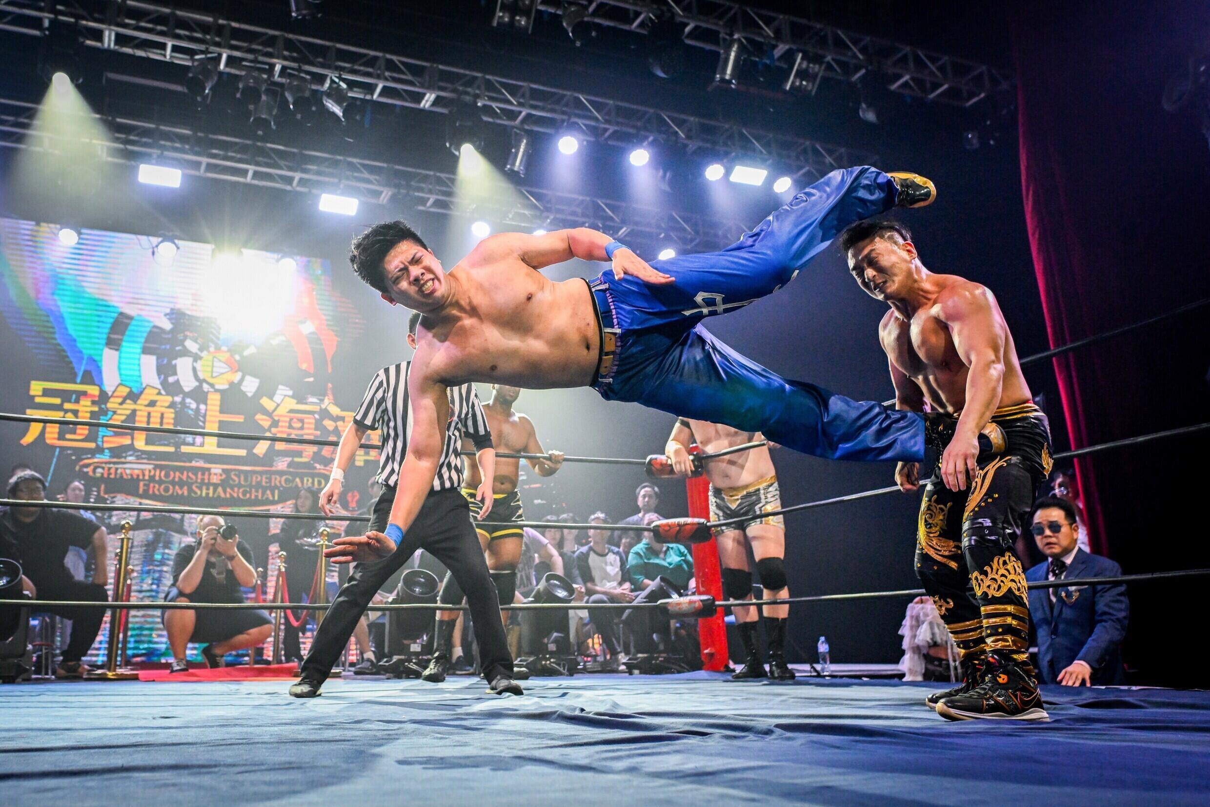 Wrestlers during a match in Shanghai, China, September 14, 2024