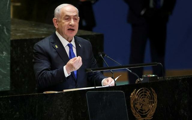 Protest during Netanyahus speech at the UN The Turkish delegation