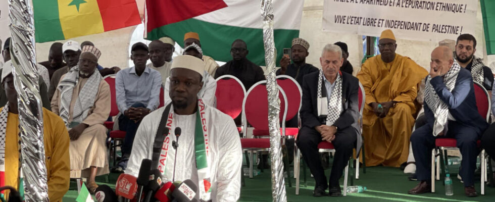 Senegal Prime Minister Ousmane Sonko participates in a mobilization of