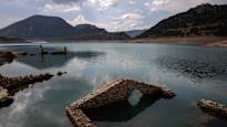 The water level of the lake dropped and dozens of